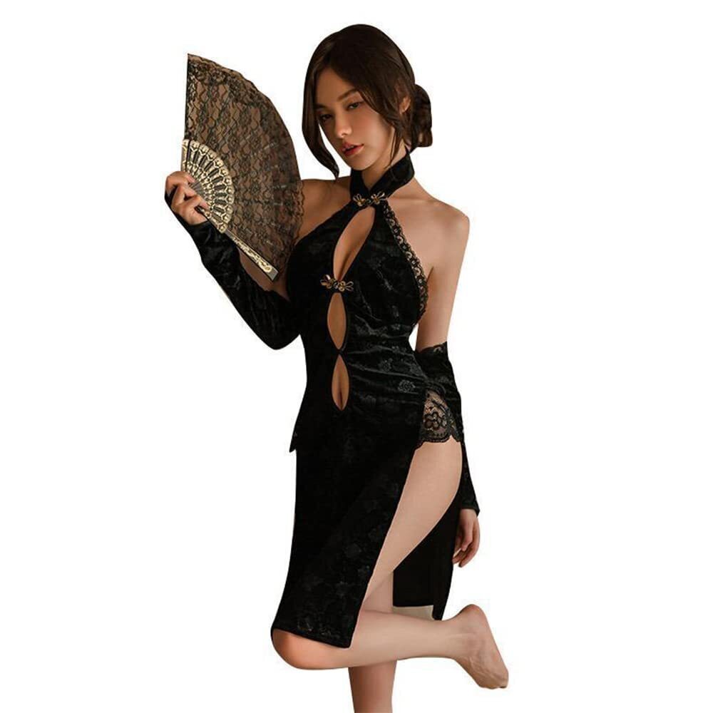7580 Sexy Cheongsam Lingerie Cosplay Pajamas Chinese Vintage Embroidered